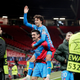 Stefan Savic of Atletico Madrid Joao Felix of Atletico Madrid celebrate after beating Manchester United.
